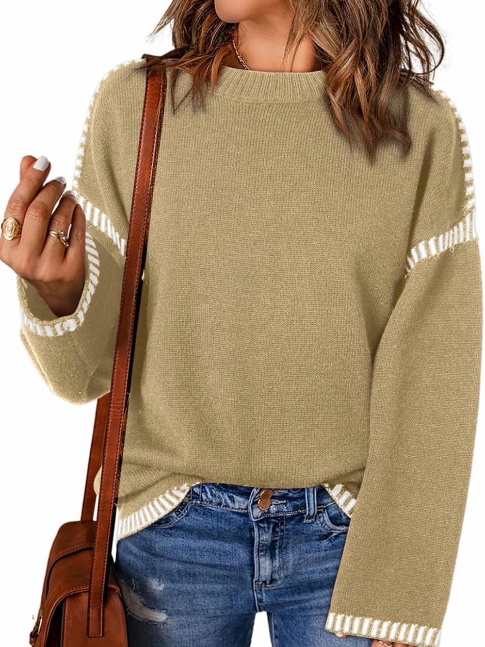 Dokotoo Sweaters for Women Fashion Solid Crewneck Loose Fit Long Sleeve Sz 2XL
